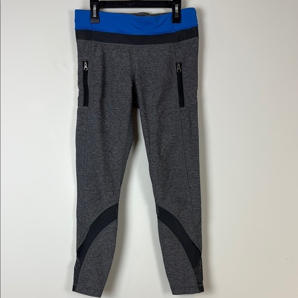 Lululemon Athletica Gray and Blue Leggings with Curved Panels - Picture 1 of 7